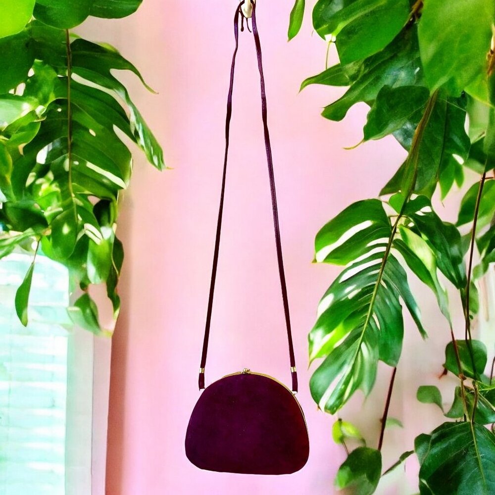 Vintage Red Suede Handbag Hard Case Crossbody